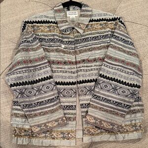 Tantrum Collection Multicolor Patterned Button-Front Jacket in Tan, Black, Cream